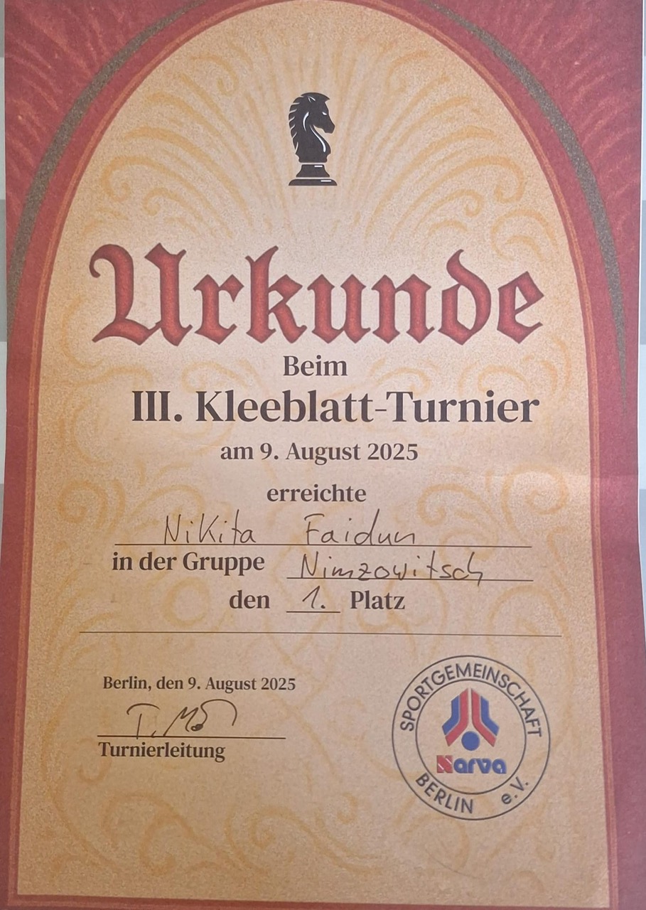 Nikita gewinnt in der Nimzowitsch Gruppe